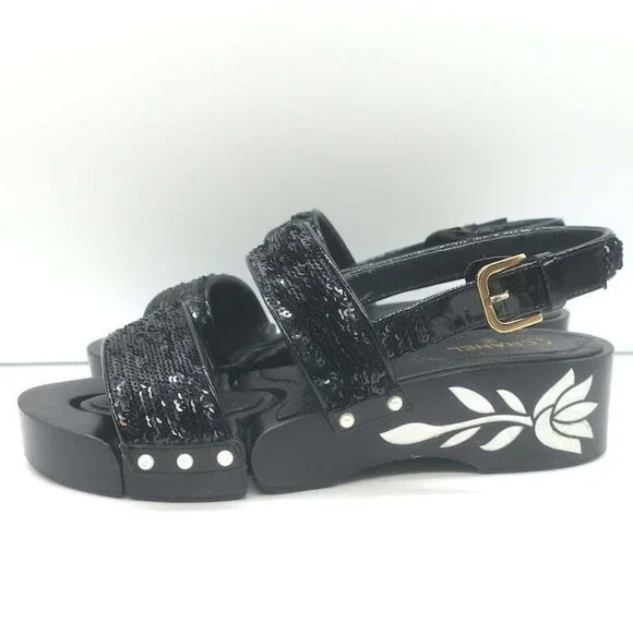 Chanel 16C Sequin Slingback Sandals Black Size 38.5 - Picture 6 of 12